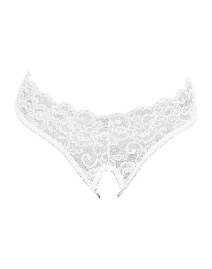 Amorable by Rimba Teddies And Bodies | Amorable - Erotische String - Kanten Slip Met Open Kruis - Burlesque Uitstraling - Wit - One Size