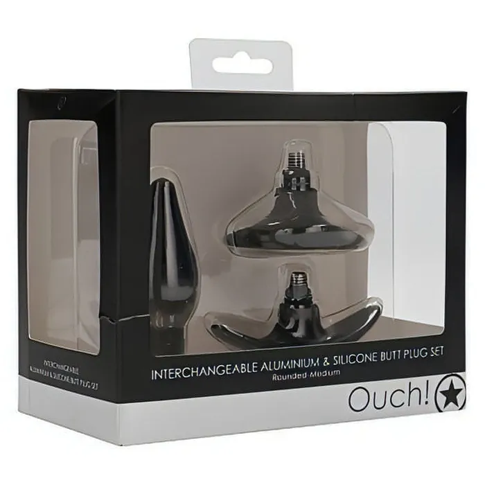 Anal | Ouch! Interchangeable Butt Plug Set - Rounded Medium - Black