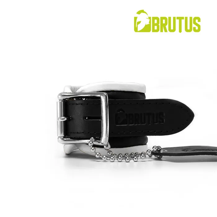 Brutus Polsboeien Leren Zwart Witte Handboeien Afsluitbaar Leather Wrist Restraints Black White Brutus Restraints