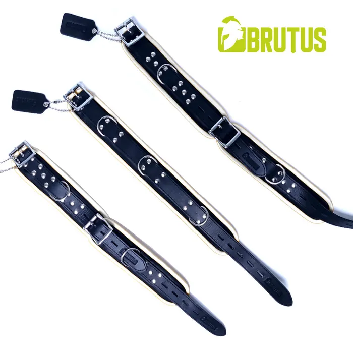 Brutus - Polsboeien - Leren Zwart Witte Handboeien - Afsluitbaar - Leather Wrist Restraints Black White | Brutus Restraints