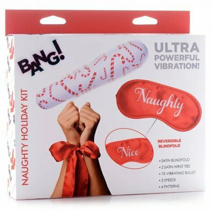 Couples XR Brand Bang Naughty Holiday Kit Wrist Ties XL Bullet Blindfold