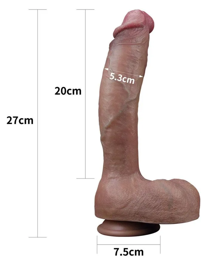 Dildos | Lovetoy Lovetoy - Realistische Grote Dildo 27 cm Dubbellaags Siliconen - Donkere Huidskleur