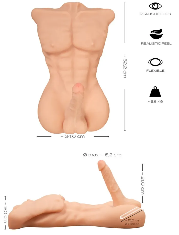 Dildos | RealistiXXX Deluxe Torso Uomo Muscoloso Super Realistico con dildo 52 x 34 cm