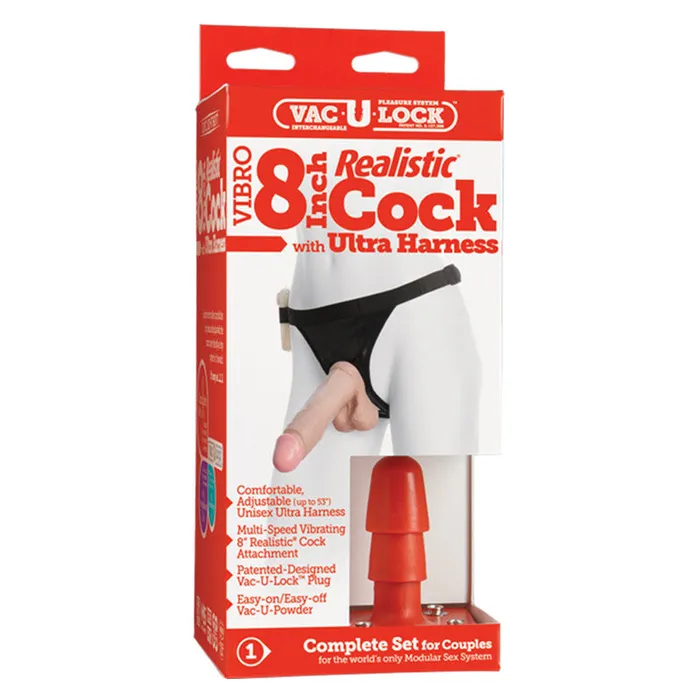 Dildos VacULock Vibro Ultra Harness 2 With Realistic 8 Inch Dong Nonretail Packaging Doc Johnson