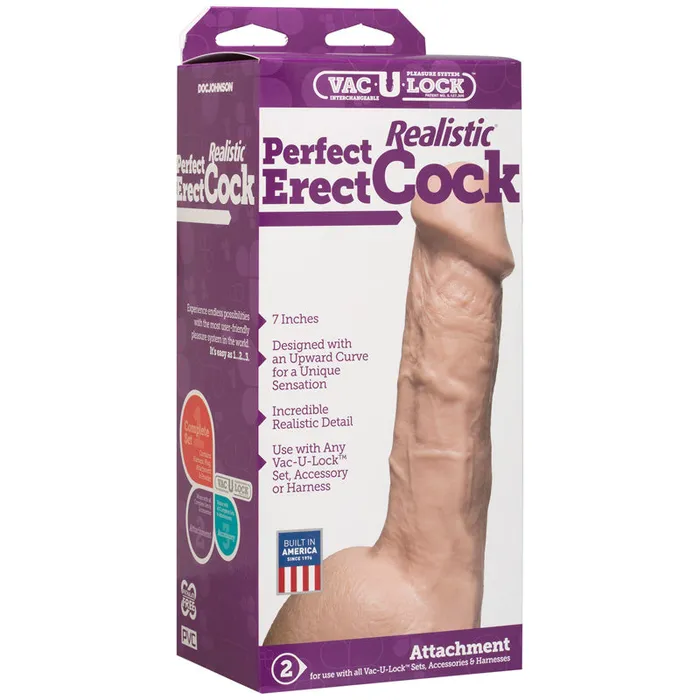 Doc Johnson Dildos VacULock 7 Inch Perfect Erect Realistic Cock Nonretail Packaging