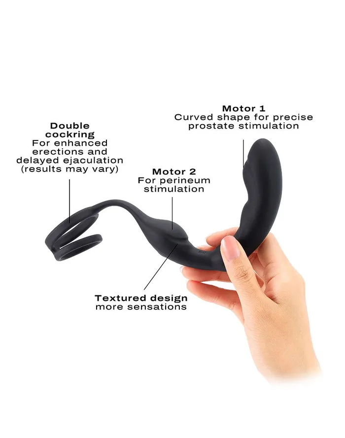 Dorcel Vibrators | Dorcel - P-Ring - Perineum en Prostaat Vibrator - Met Dubbele Cockring - Zwart