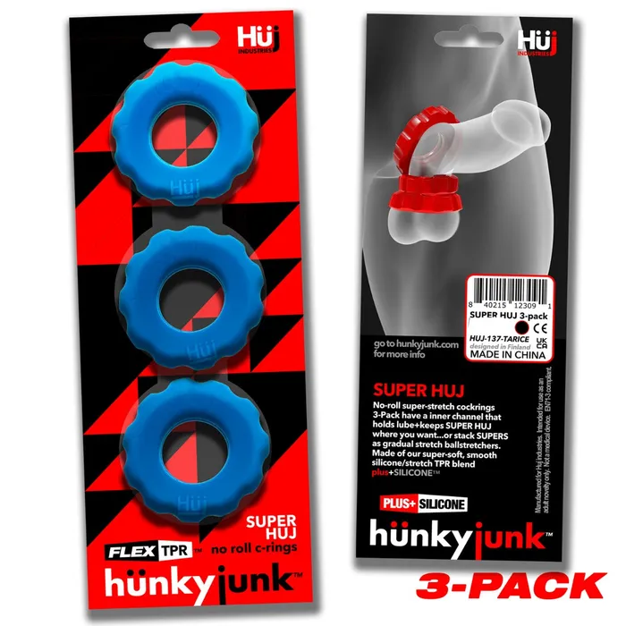 Hünkyjunk Vibrators | Hünkyjunk - Super Huj - 3 stuks - Cockrings Teal Ice