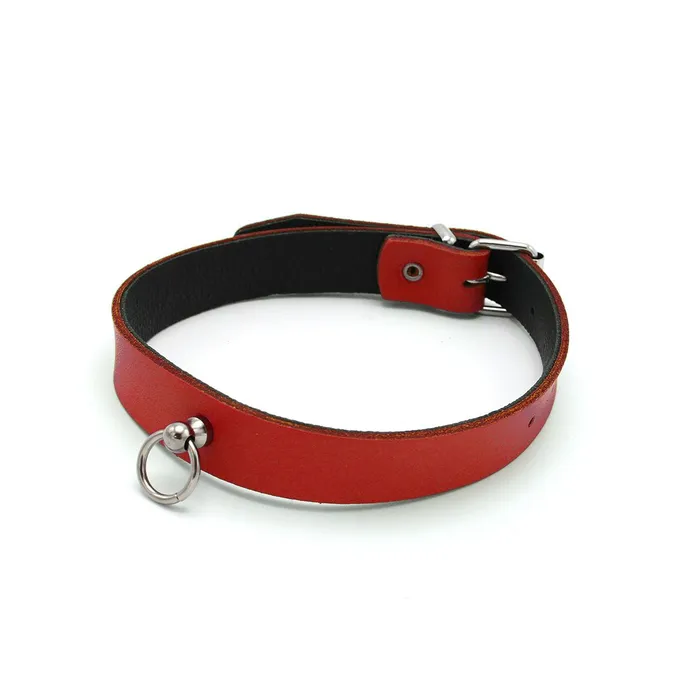 Kiotos Leather Collar met Kleine Oring Leder Rood Kiotos Male Sex Toys