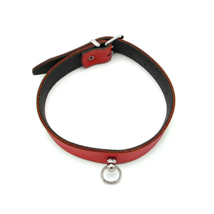 Kiotos Leather - Collar met Kleine O-ring - Leder - Rood | Kiotos Male Sex Toys