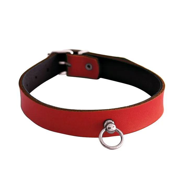 Kiotos Leather - Collar met Kleine O-ring - Leder - Rood | Kiotos Male Sex Toys