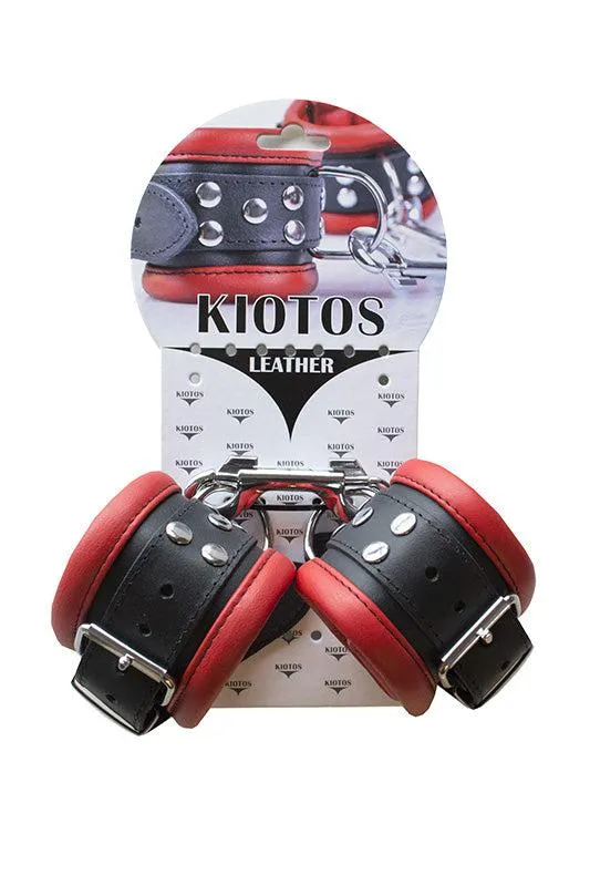 Kiotos Restraints | Kiotos Leather - Leren Enkelboeien 6.5 cm Breed Gevoerd - Rood/Zwart