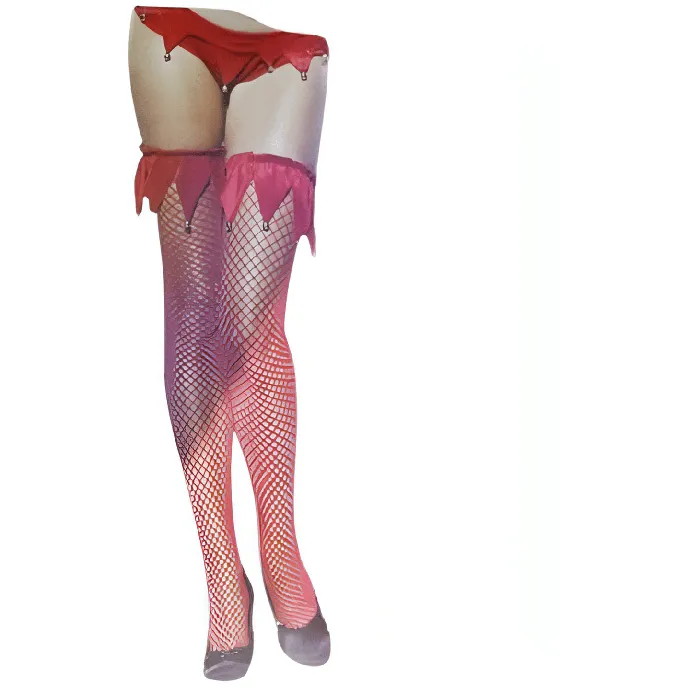 Leg Avenue Female Sex Toys Calze a rete rosse con balza in velluto e jingle bells