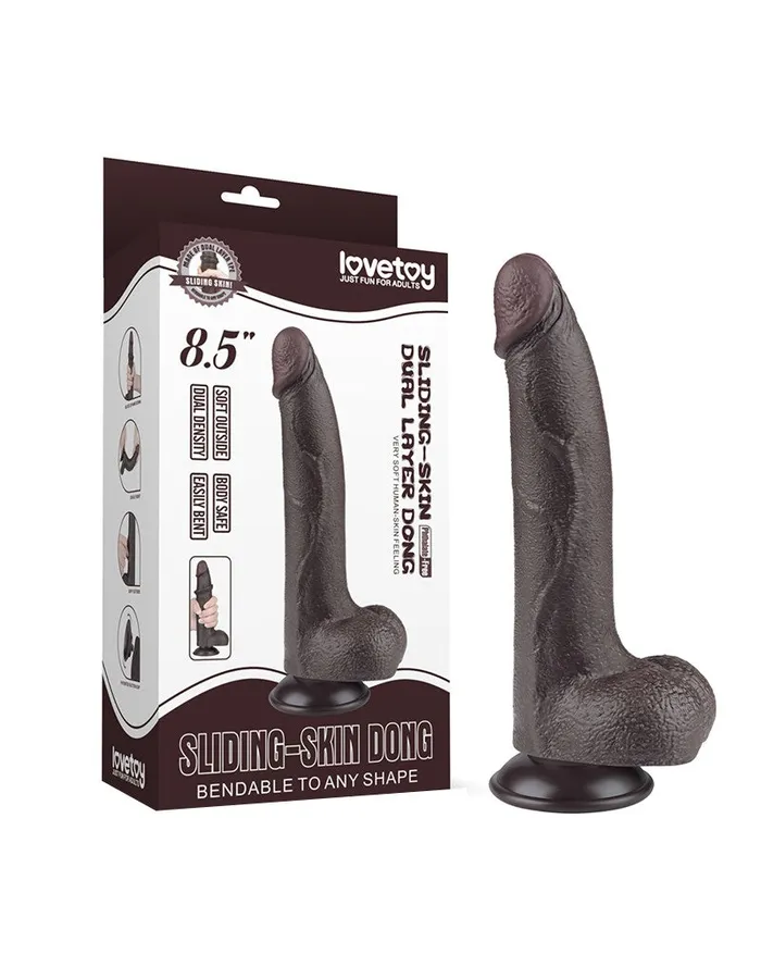 LoveToy - Dildo Met Sliding Skin Technologie - 20 cm x Ø 4 cm - Bruin | Lovetoy Dildos