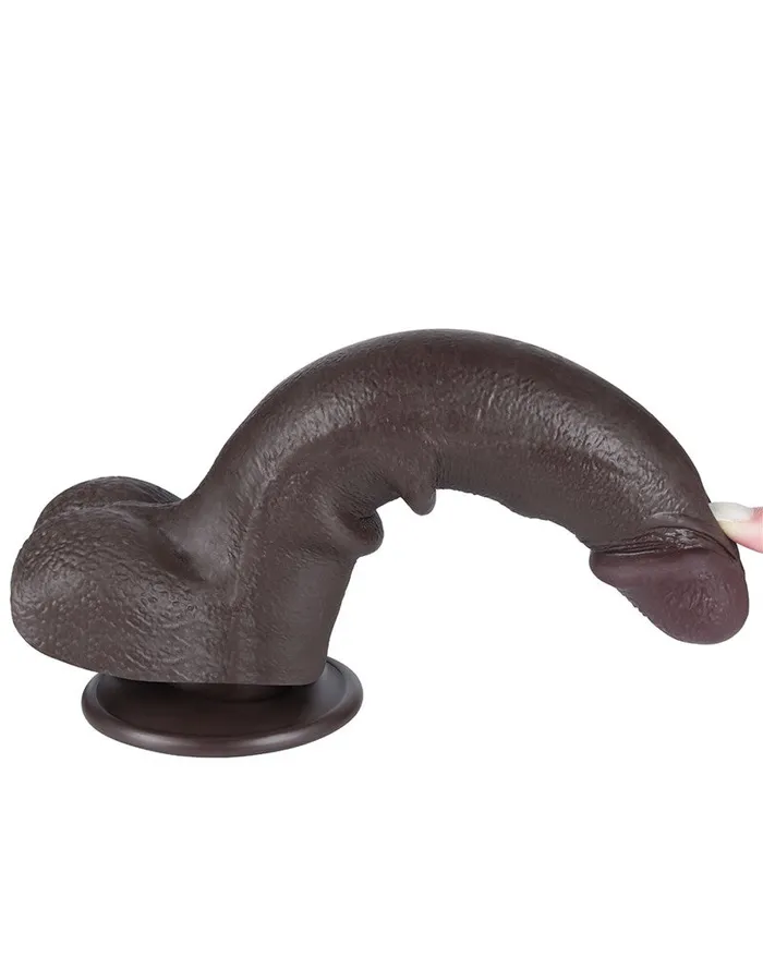 LoveToy - Dildo Met Sliding Skin Technologie - 20 cm x Ø 4 cm - Bruin | Lovetoy Dildos