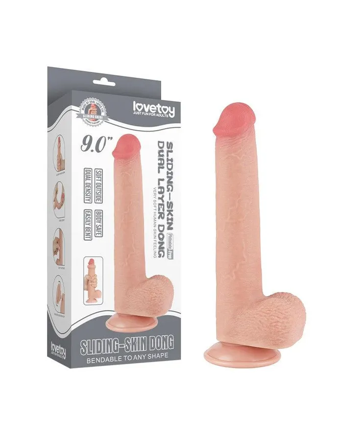 LoveToy - Dubbellaags Dildo - Glijdende Huid Dildo - Lengte 22 cm - Diameter Ø 3.7 cm - Lichte Huidskleur | Lovetoy Dildos