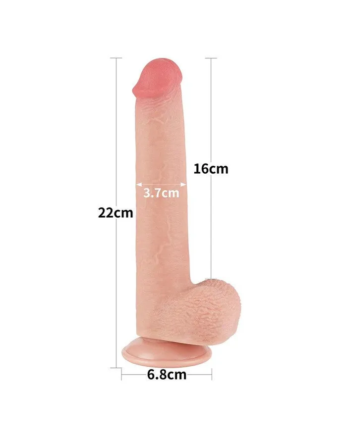 LoveToy - Dubbellaags Dildo - Glijdende Huid Dildo - Lengte 22 cm - Diameter Ø 3.7 cm - Lichte Huidskleur | Lovetoy Dildos