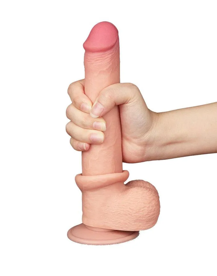 LoveToy - Dubbellaags Dildo - Glijdende Huid Dildo - Lengte 22 cm - Diameter Ø 3.7 cm - Lichte Huidskleur | Lovetoy Dildos