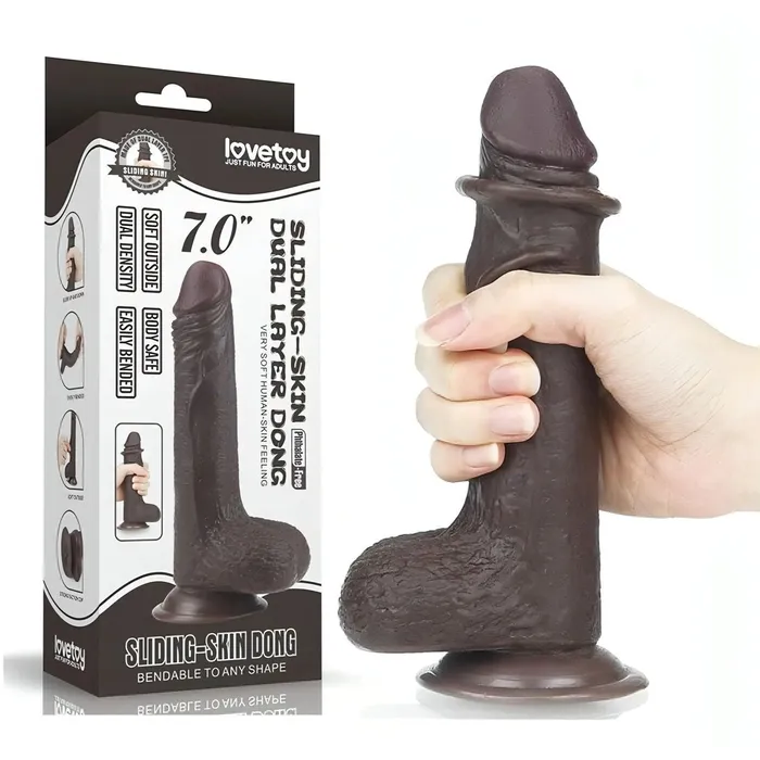 Lovetoy Fallo realistico con pelle scorrevole come un membro vero - 7'',Nero | Vibrators