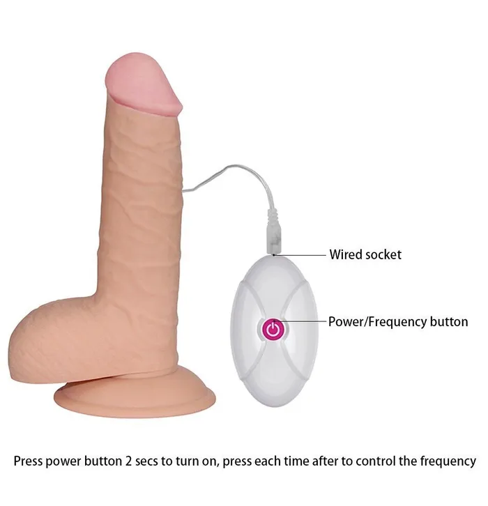 Lovetoy Male Sex Toys | Fallo Realistico con Ventosa 100% Ultra Soft, Vibrazione comandata con telecomando - 7.5'' Rosa Carne