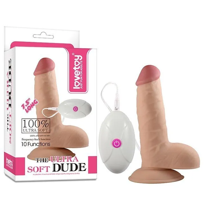 Lovetoy Male Sex Toys | Fallo Realistico con Ventosa 100% Ultra Soft, Vibrazione comandata con telecomando - 7.5'' Rosa Carne