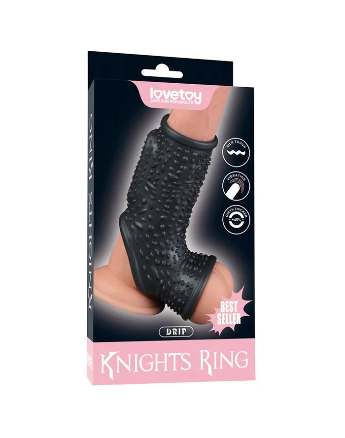 LoveToy Male Sex Toys | LoveToy - Drip Knights Ring - Vibrerende Penis en Scrotum Sleeve - Ø 2,8 cm - Zwart