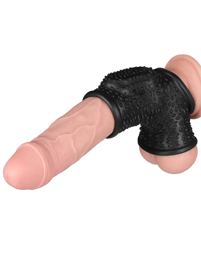 LoveToy Male Sex Toys | LoveToy - Drip Knights Ring - Vibrerende Penis en Scrotum Sleeve - Ø 2,8 cm - Zwart