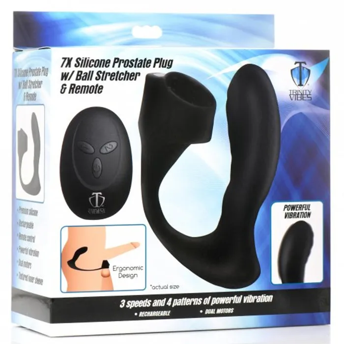 Male Sex Toys XR Brand 7X Silicone Prostate Plug With Ball Stretcher And Remote