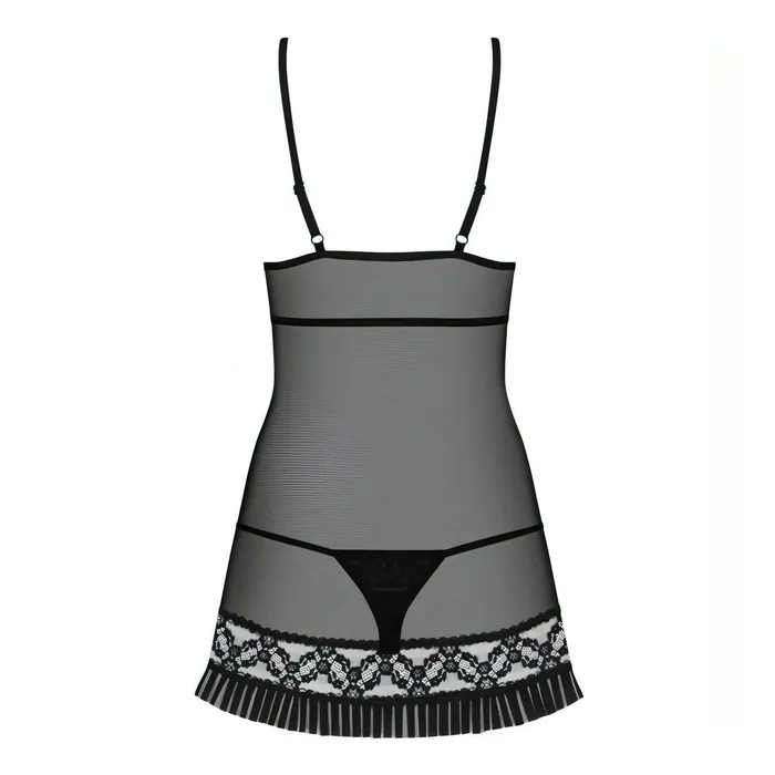 Obsessive Vibrators | Babydoll nero velato con slip coordinato - S/M