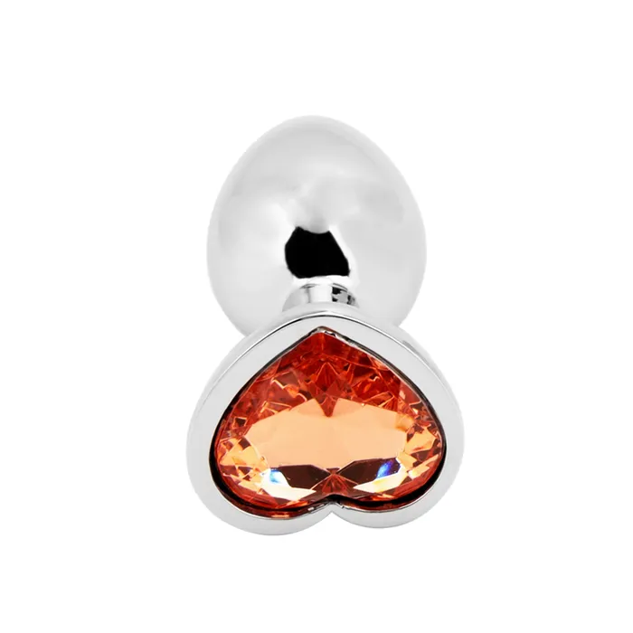 PLGZ Female Sex Toys | PLGZ - Hartvormige Metalen Buttplug - Zilver - Oranje Siersteen - Verkrijgbaar in 3 maten