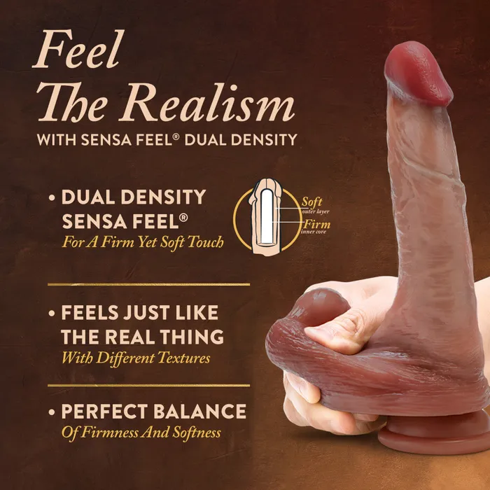 Renaissance By Blush | DaVinci 8 Inch Realistic Dildo With Sliding Foreskin & Squeezable Balls - Dual Density - Liquid Silicone - Tan | Honey’s Toy Dildos