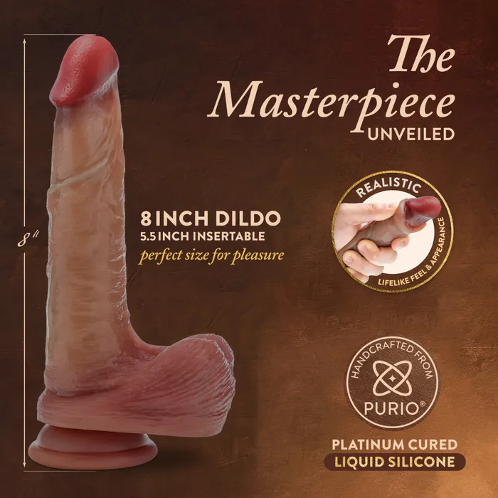 Renaissance By Blush | DaVinci 8 Inch Realistic Dildo With Sliding Foreskin & Squeezable Balls - Dual Density - Liquid Silicone - Tan | Honey’s Toy Dildos