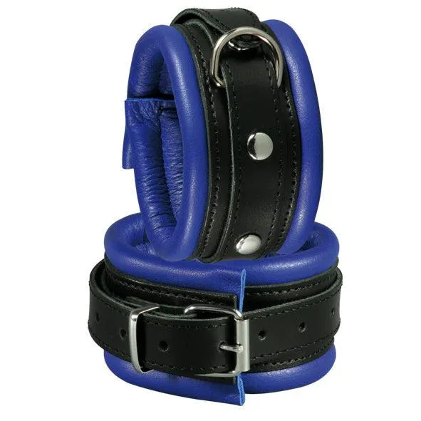 Restraints Kiotos Kiotos Leather Leren Enkelboeien 5 cm Breed Gevoerd ZwartBlauw