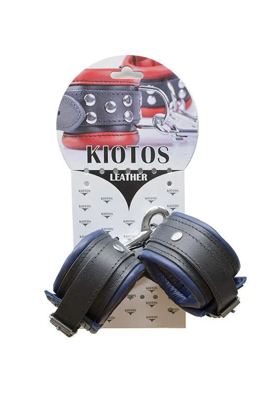 Restraints | Kiotos Kiotos Leather - Leren Enkelboeien 5 cm Breed Gevoerd - Zwart/Blauw