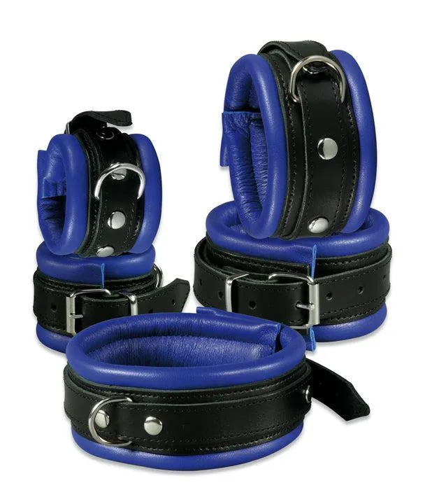 Restraints | Kiotos Kiotos Leather - Leren Enkelboeien 5 cm Breed Gevoerd - Zwart/Blauw