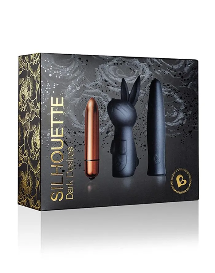 Rocks Off Female Sex Toys | Rocks-off - Truly Dark Desires Set - Mini Vibrator Met Opzetstukken - Zwart/Goud