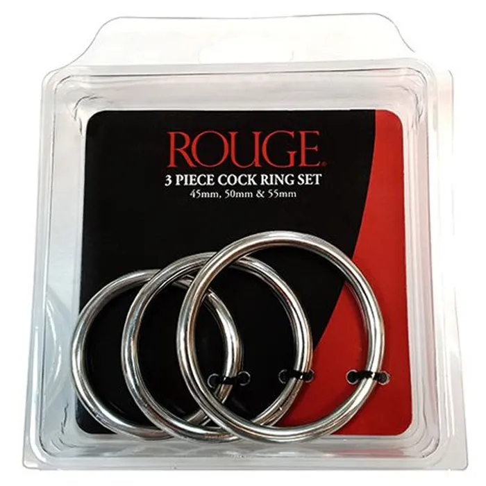 Rouge Stainless Steel 3 Piece Cock Ring Set Rouge Garments Ltd Male Sex Toys