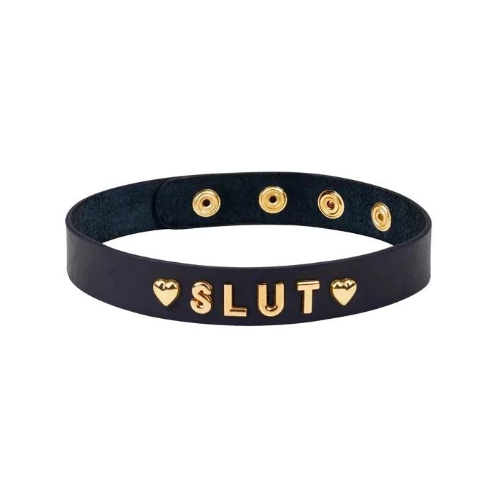 Vibrators Liebe Seele Liebe Seele Demons Kiss Smalle Collar Choker Met Gouden letters SLUT Luxe En exclusief ontwerp ZwartGoud