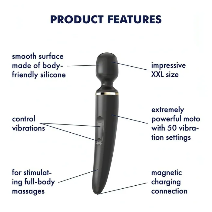 Vibrators | Satisfyer Satisfyer Wand-er Black con 50 Combinazioni di Vibrazione Diverse - Silicone Medicale, Ricaricabile, Nero