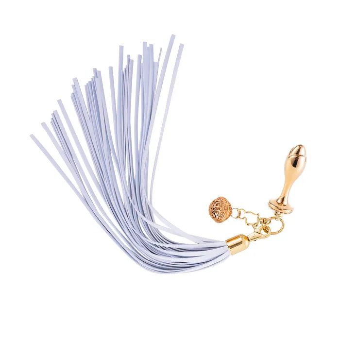 Vibrators | Sevanda Sevanda - Flogger met Sleutelhanger, Bedel en Tulpvormige Buttplug - Wit/Goud