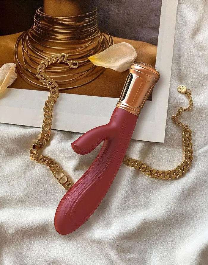 Viotec Female Sex Toys | Viotec - Mina - Tarzan Vibrator - Rabbit Vibrator - Dubbele Stimuatie - Goud en Wijnrood - Luxueus Zacht Siliconen