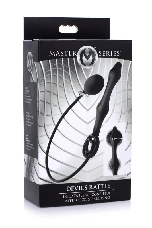 XR Brand Male Sex Toys Devils Rattle Inflatable Silicone Anal Plug with Cock and Ball Ring