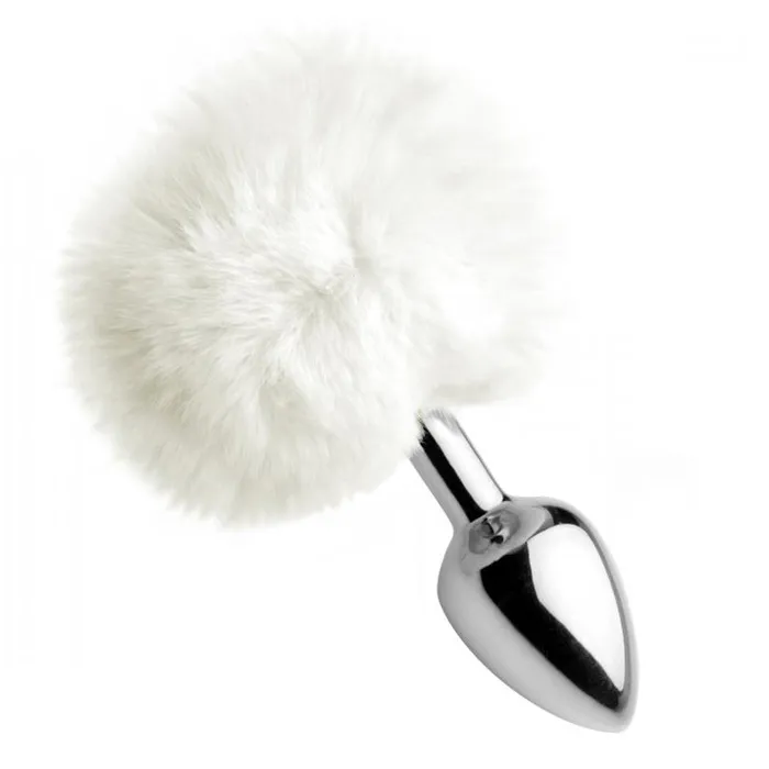 XR Brand Male Sex Toys | White Fluffy Bunny Tail Anal Plug